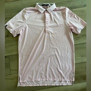 Men’s RLX Ralph Lauren Sz M Performance Polo Shirt Pink Striped Moisture Wick